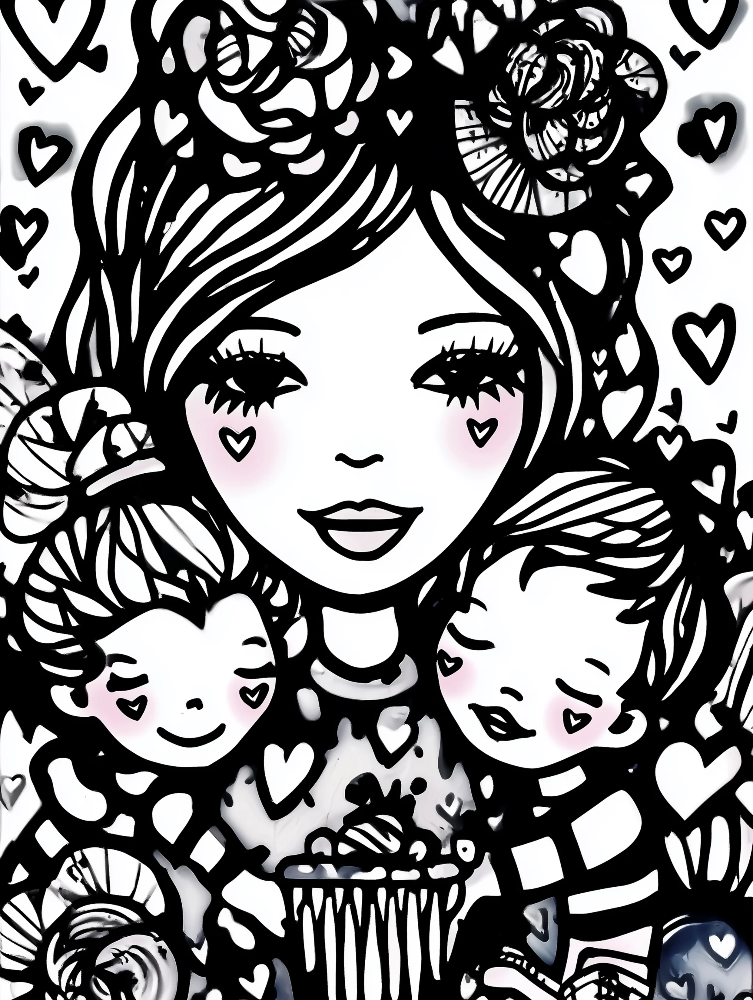 Free printable coloring page for your mom featuring sweet kids with their mom